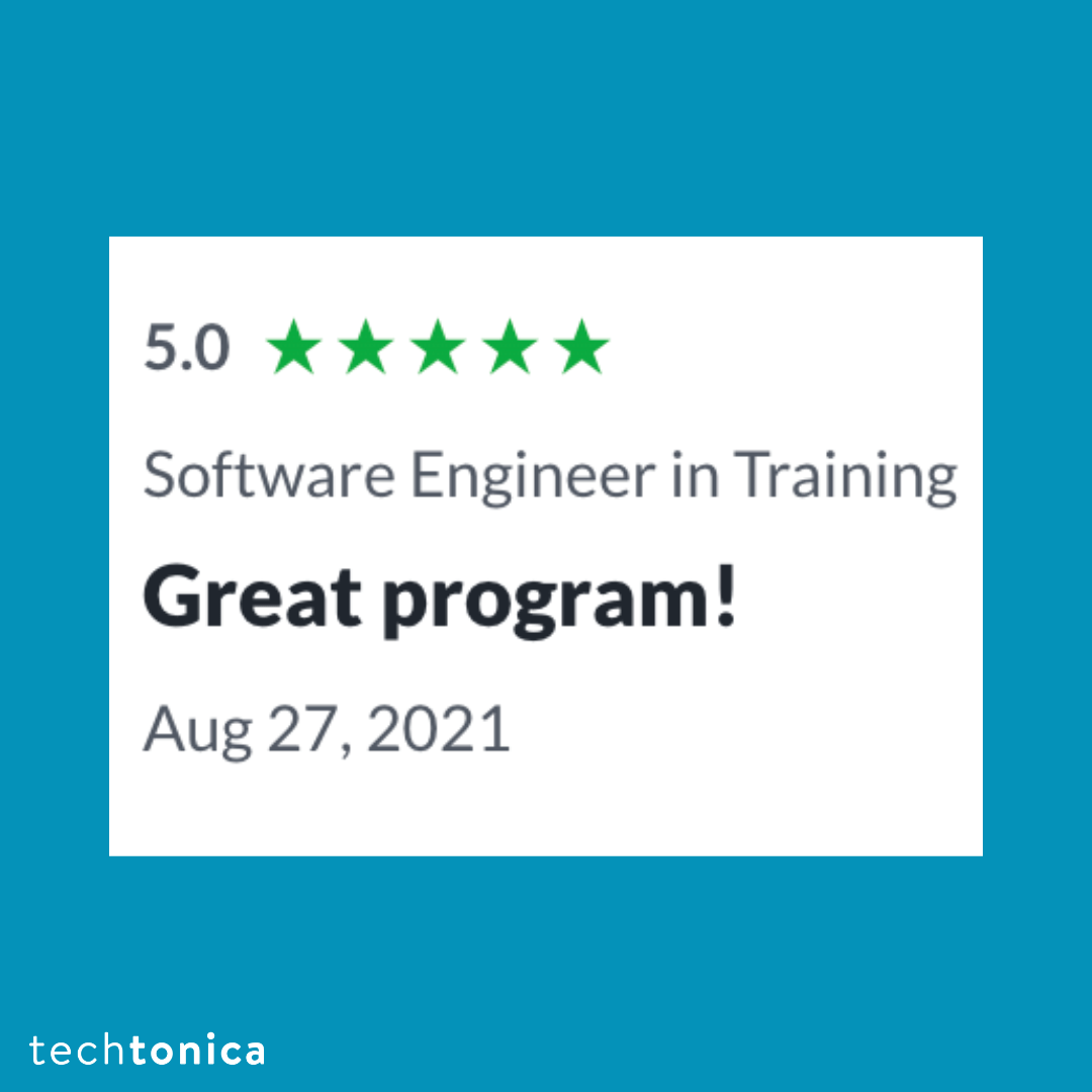 5-star Glassdoor review praising Techtonica as a 'great program!'