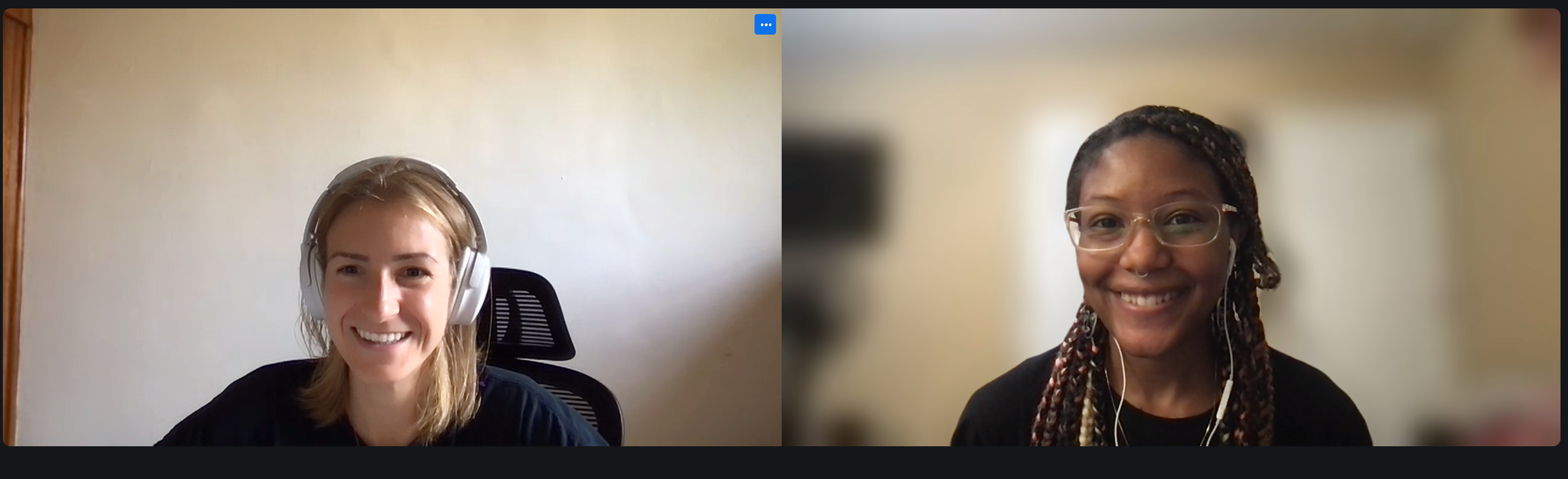Program participant having virtual video call meeting with mentor